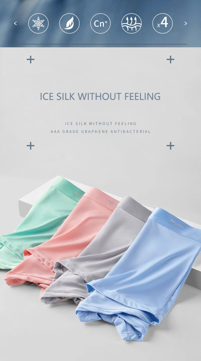4pcs Boxer Shorts Men's Ice Silk Underwear