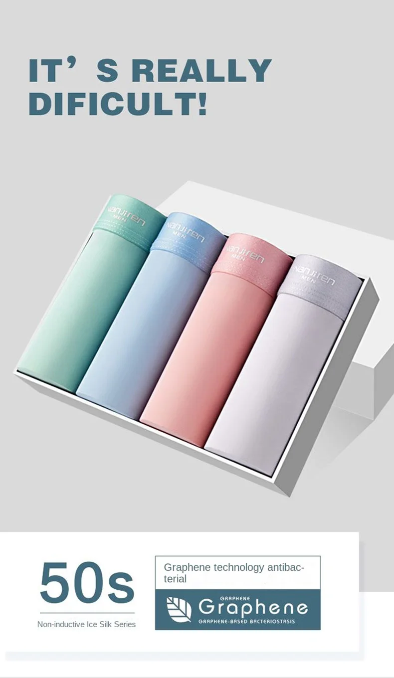 4pcs Boxer Shorts Men's Ice Silk Underwear