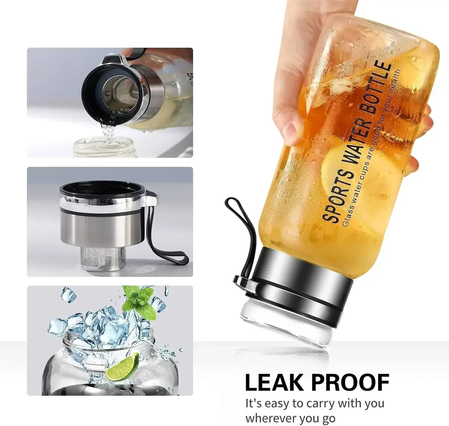 750/1000 ml Transparent Drikkekopp i Borosilikatglass