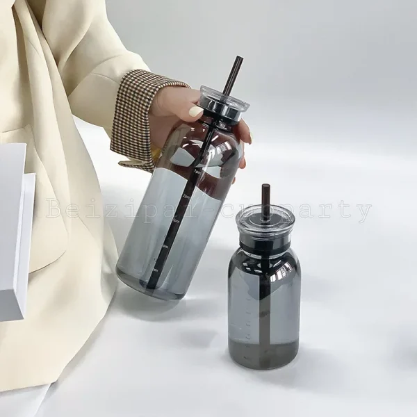 Bestselger 450/750 ml Glassflaske – Transparent, Kawaii med 2 Lokker og Sugerør