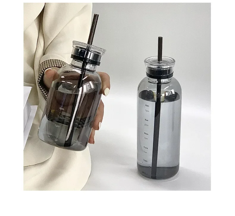 Bestselger 450/750 ml Glassflaske – Transparent, Kawaii med 2 Lokker og Sugerør