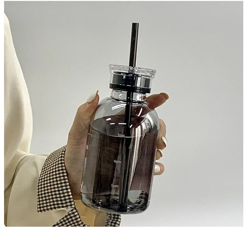 Bestselger 450/750 ml Glassflaske – Transparent, Kawaii med 2 Lokker og Sugerør