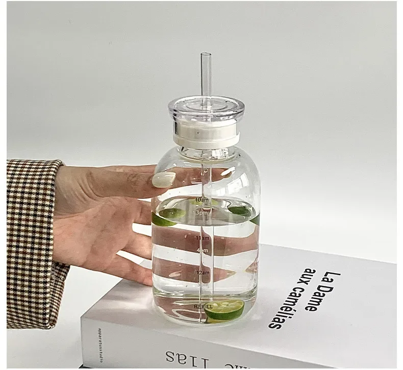 Bestselger 450/750 ml Glassflaske – Transparent, Kawaii med 2 Lokker og Sugerør