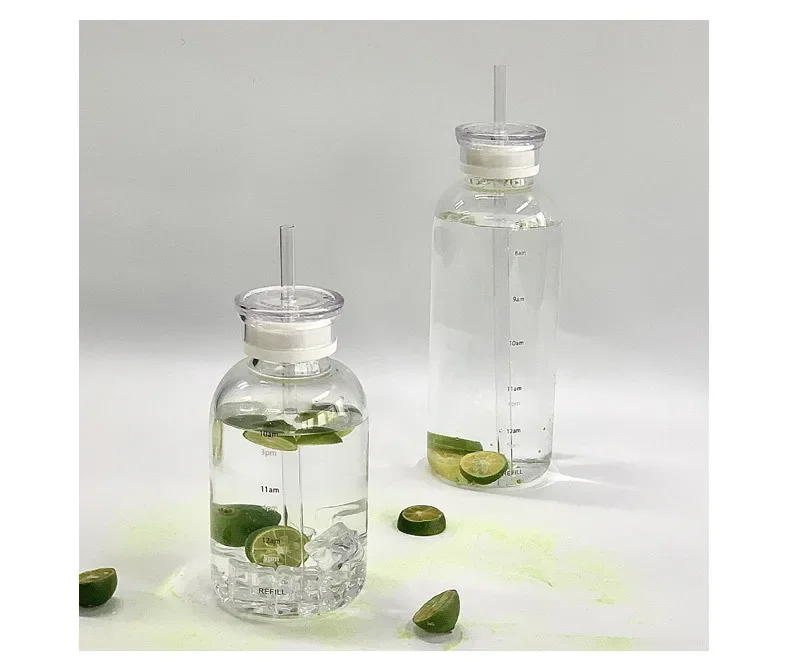Bestselger 450/750 ml Glassflaske – Transparent, Kawaii med 2 Lokker og Sugerør