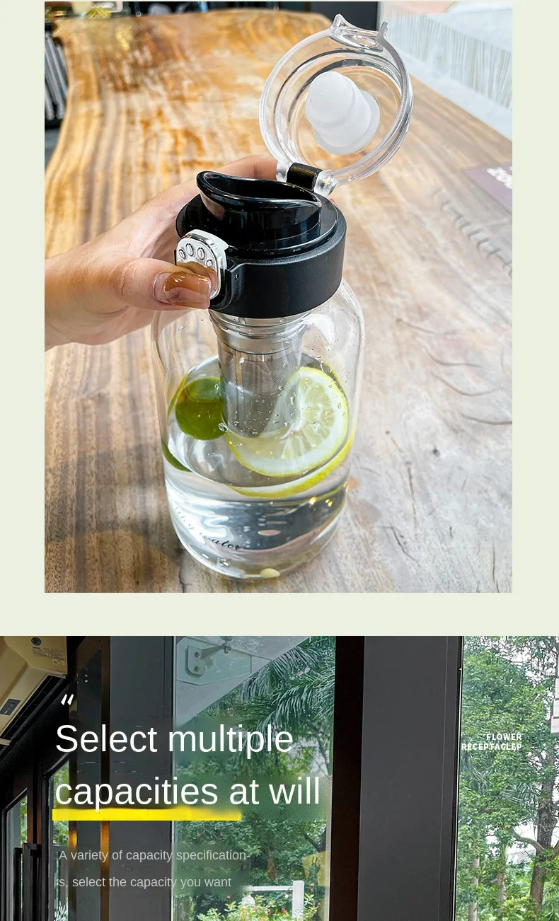 2L Glassflaske med Tesil – Bærbar Kopp for Melk, Juice og Te
