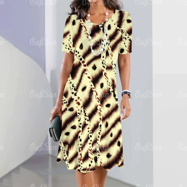 Sommerkjole for Dame – Leopardprint Midi Kjole i Store Størrelser