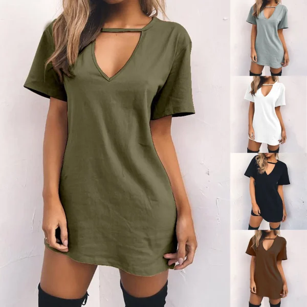 Elegant Mini Kjole – Wrapstil med Kort Erme og Dyp Utringning