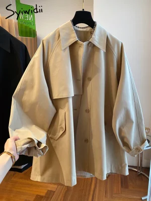 Syiwidii Trench Coat for Women 2025 Oversized Cargo Coats Outerwear Female Spring  Autumn Loose Korean Fashion Mid-Length Jacket