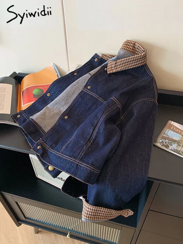 Syiwidii denimjakke med krage og knapper, langermet høstmote.