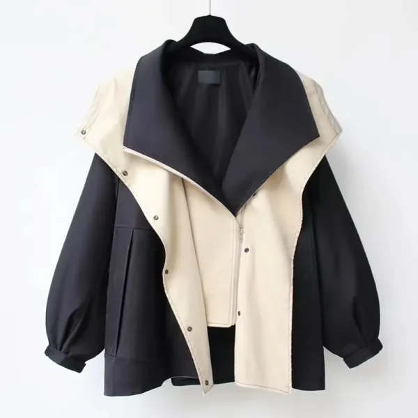 Trenchcoat dame – koreansk stil med patchwork, moderne og sjarmerende høstjakke