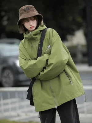 Harajuku Y2K vindjakke dame – oversized, vintage hettejakke i gorpcore stil