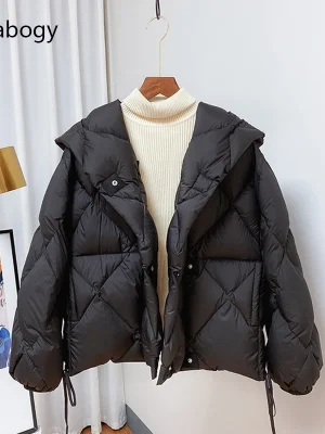 Lagabogy Dame Dunjakke – 90% Hvit Andedun, Ultra Lett og Varm Kort Parkas med Hette