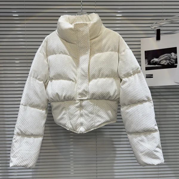 PREPOMP Winter New Collection Stand Collar Bright Silk Striped Diamonds Fleece White Duck Down Coat Women Short Jacket GM781