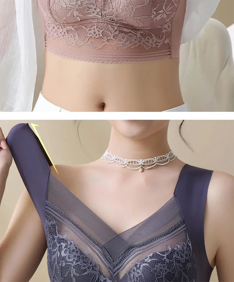 Plus Size Bralette – Push-Up, Sømløs, Blonder, Is-silke, BH uten Bøyle