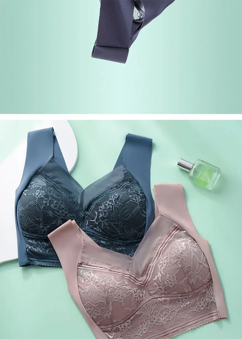 Plus Size Bralette – Push-Up, Sømløs, Blonder, Is-silke, BH uten Bøyle
