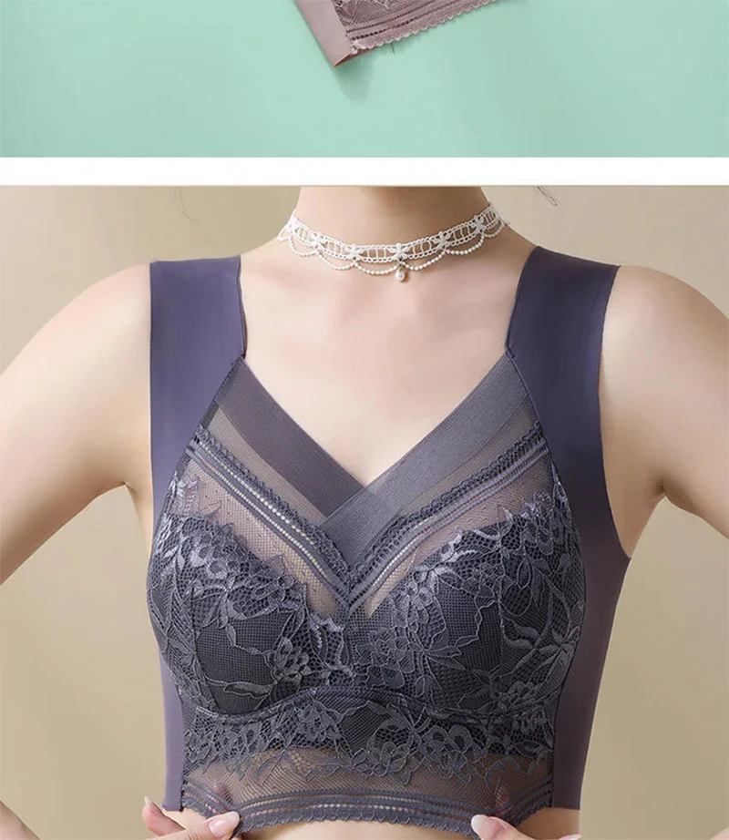 Plus Size Bralette – Push-Up, Sømløs, Blonder, Is-silke, BH uten Bøyle