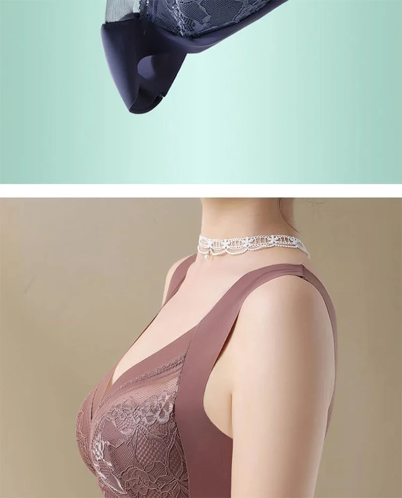 Plus Size Bralette – Push-Up, Sømløs, Blonder, Is-silke, BH uten Bøyle