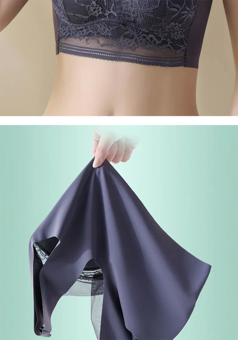 Plus Size Bralette – Push-Up, Sømløs, Blonder, Is-silke, BH uten Bøyle