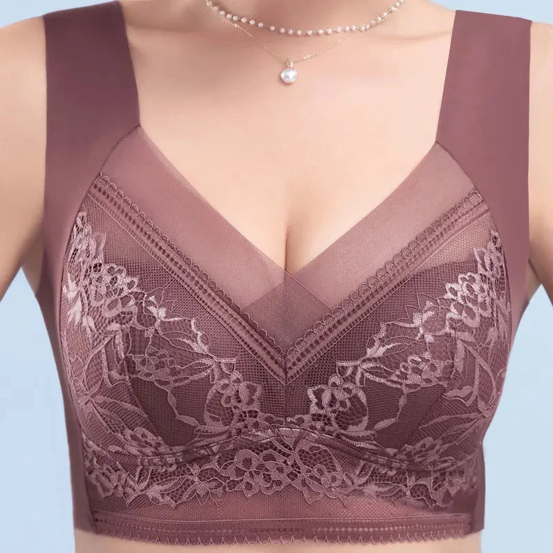Plus Size Bralette – Push-Up, Sømløs, Blonder, Is-silke, BH uten Bøyle