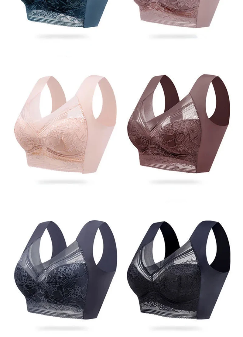 Plus Size Bralette – Push-Up, Sømløs, Blonder, Is-silke, BH uten Bøyle