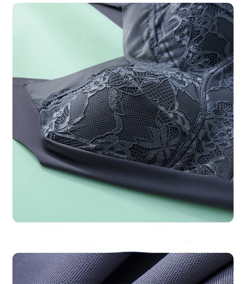 Plus Size Bralette – Push-Up, Sømløs, Blonder, Is-silke, BH uten Bøyle