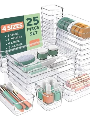 25-delt sett med transparente oppbevaringsbokser