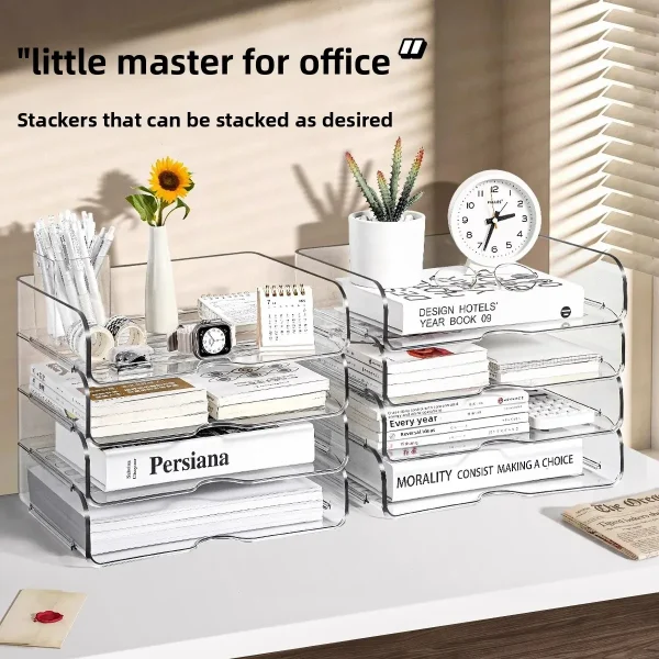oppbevaringsboks for A4-papir med skuffestil, transparent