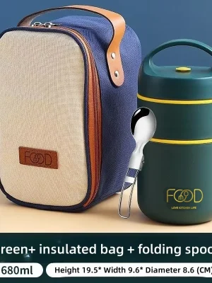 Termokopp 680 ml – rustfri matbeholder med lunsjbag for barn, skole og utendørs bruk