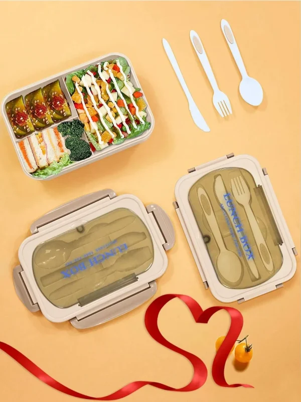 1Pc Bento Box Adult Lunch Box With 4 Compartments,Utensils, Sauce Jar, Muffin Liners, Microwave&Dishwasher Safe, Back To School