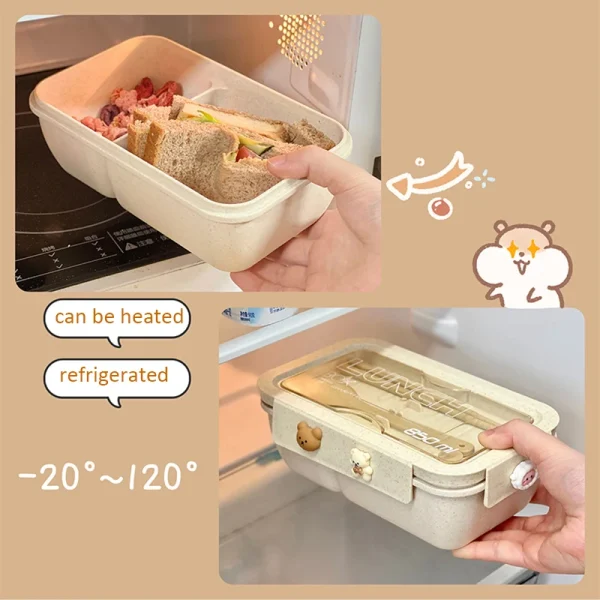 1100 ml bento-lunsjboks – miljøvennlig hvetehalm, med skje og spisepinner