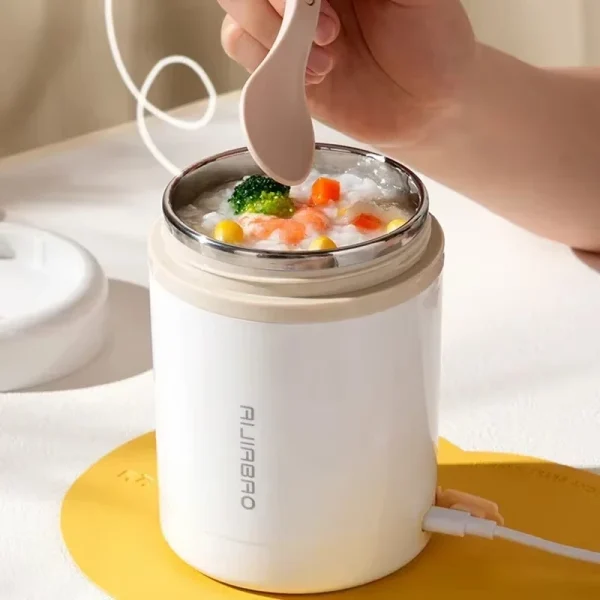 600 ml USB elektrisk lunsjboks – bærbar matvarmer i rustfritt stål for melk og mat, passer 5V/12V/24V.