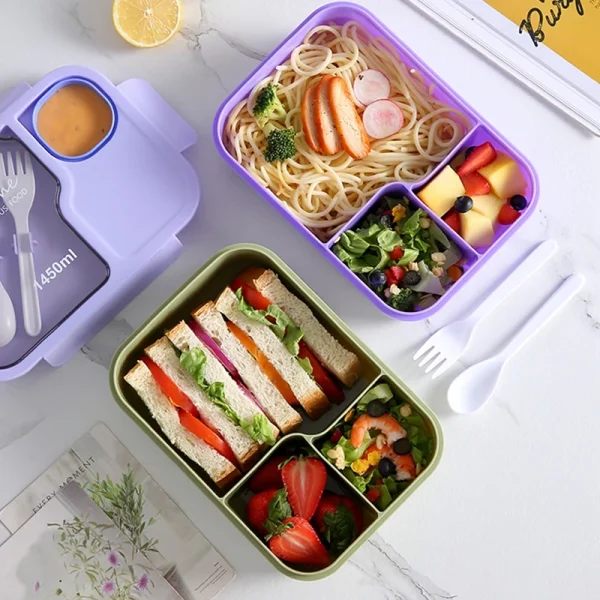 Bærbar bento-lunsjboks med bestikk – mikrobølgesikker og gjenbrukbar plastmatboks