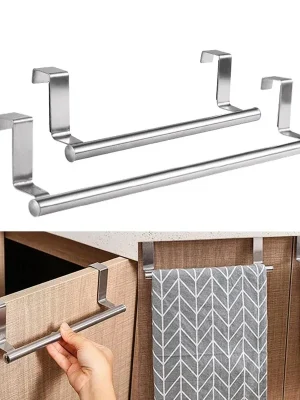 1pc Stainless Steel Towel Rack Bathroom Towel Holder Stand Kitchen Cabinet Door Hanging Organizer Shelf Wall Mounted Towel Bar