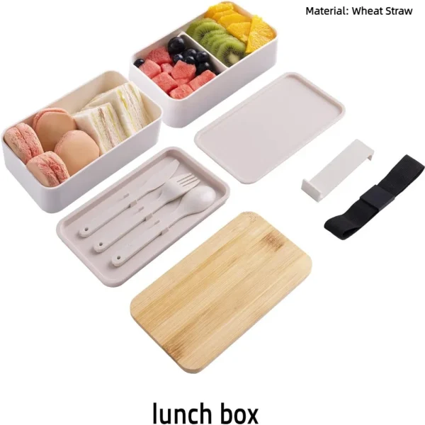 1200 ml japansk bento-lunsjboks med trelokk – delt, dobbel lag, mikrobølgesikker