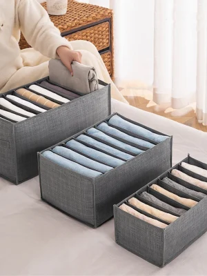 1pc Pants Storage Box, Jeans Divider Storage Box, Wardrobe 9 Grids Storage Basket