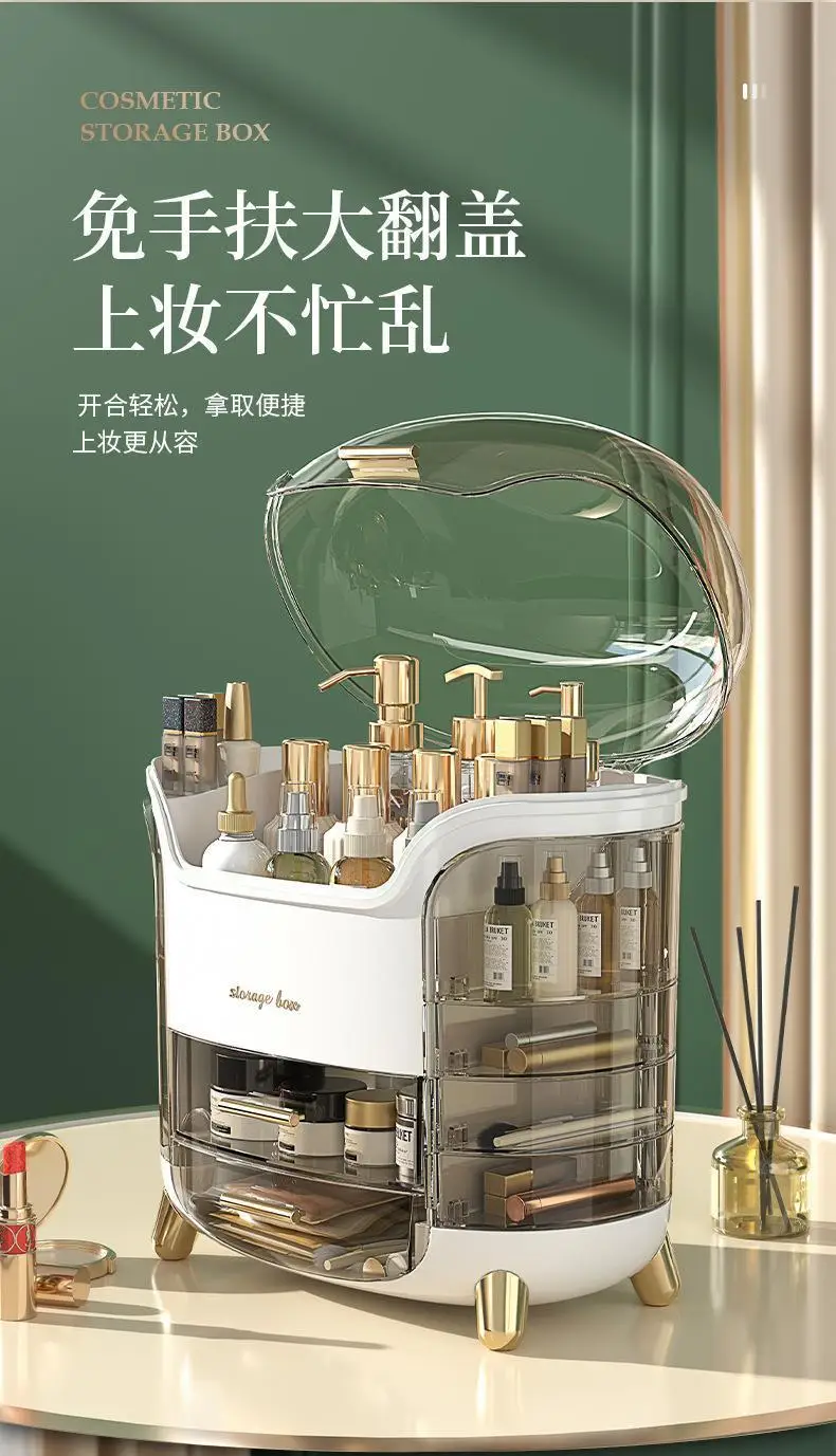 Cosmetics storage box, desktop skincare dust-proof organizing box