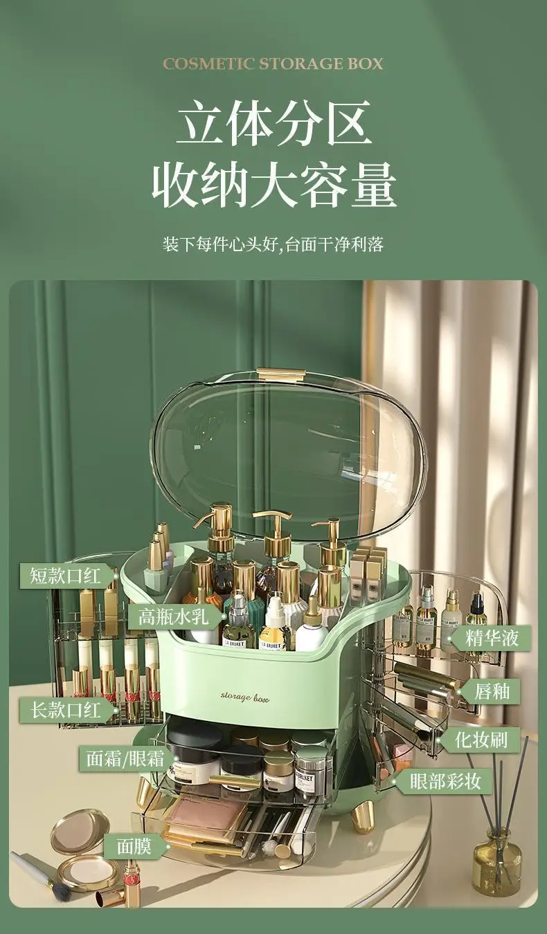 Cosmetics storage box, desktop skincare dust-proof organizing box