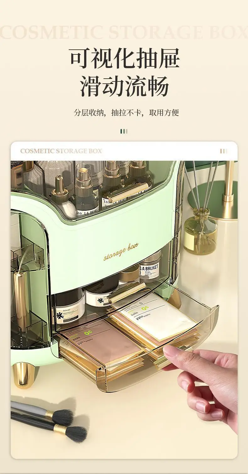Cosmetics storage box, desktop skincare dust-proof organizing box