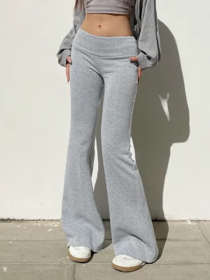 Sweetown Dame Joggebukser – Lav Midje, Grå Flared Sweatpants