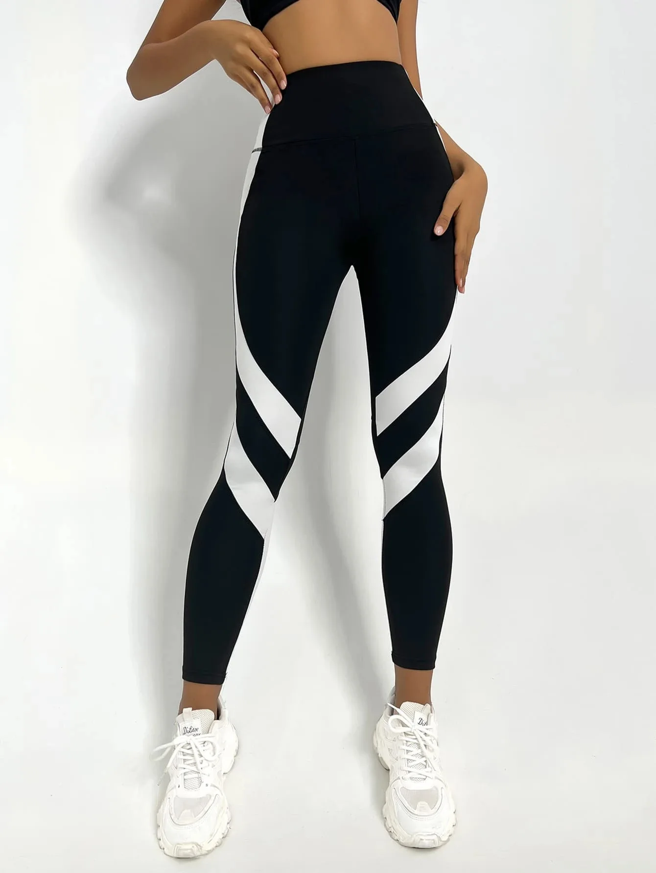 Flerfarget Høyt Liv Yoga Tights Dame – Trening & Magekontroll