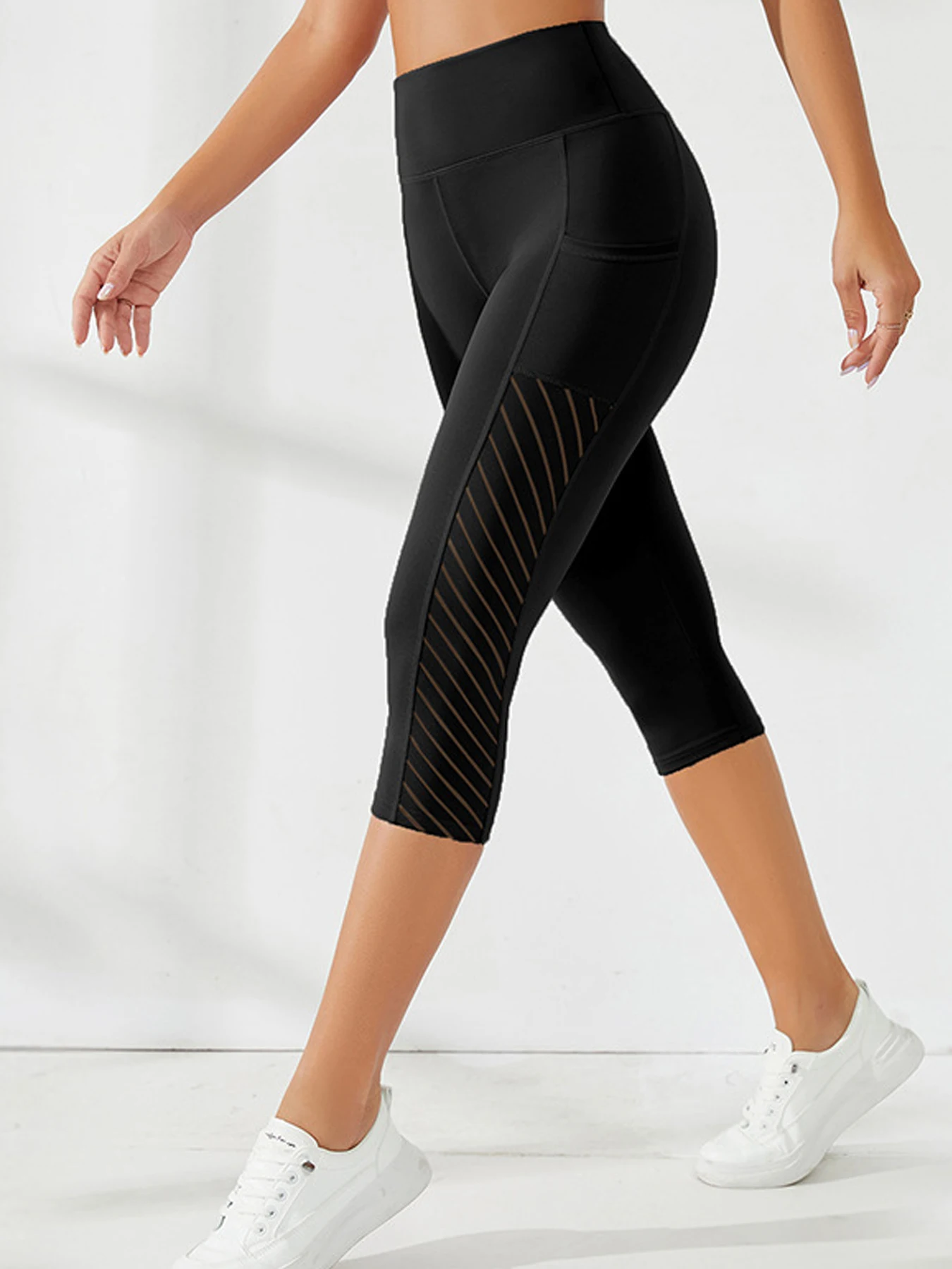 Dame Yoga Tights med Lommer – 3/4 Lengde, Høyt Liv & Magekontroll
