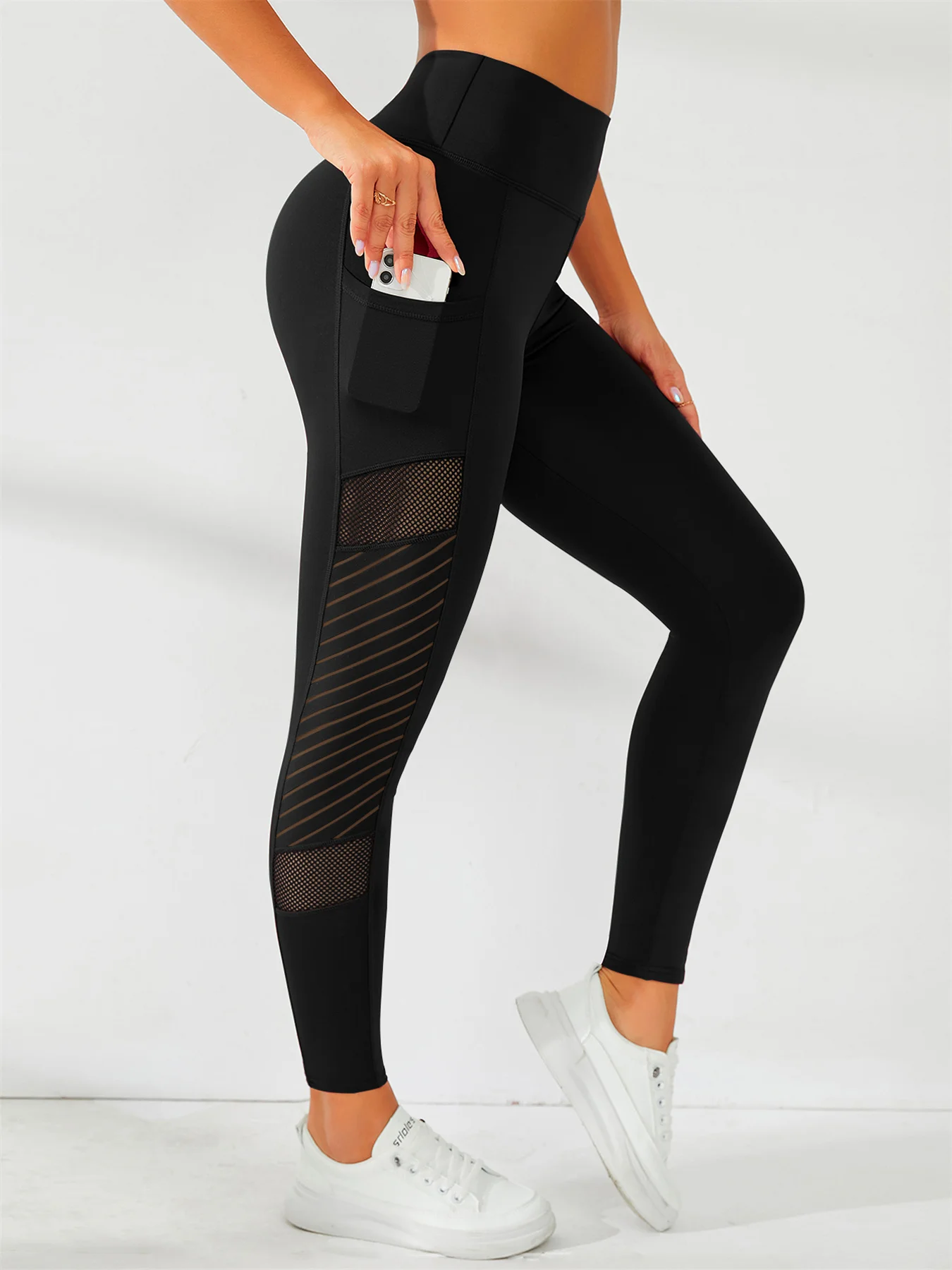 Yoga Tights Dame med Mesh og Lommer – Pustende og Elastisk Treningstights