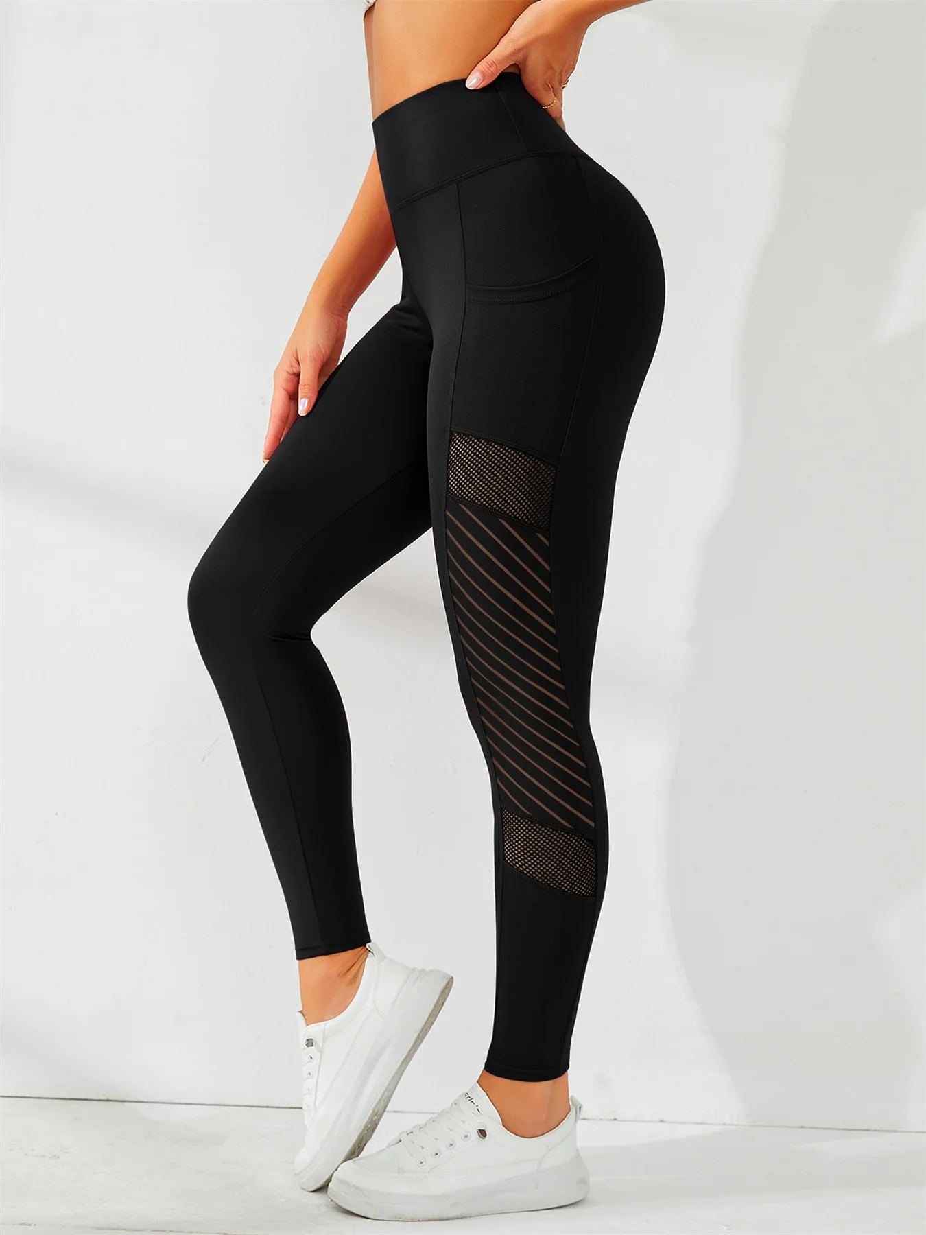 Yoga Tights Dame med Mesh og Lommer – Pustende og Elastisk Treningstights