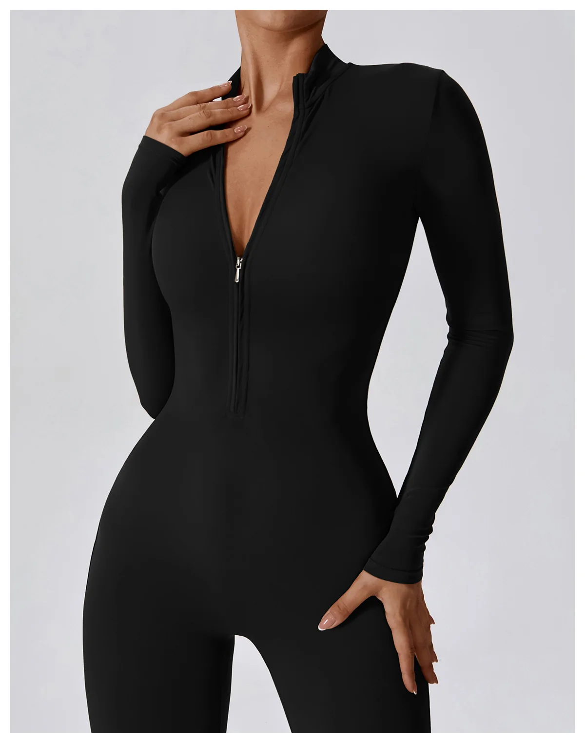 Dame Jumpsuit med Glidelås – Langermet One-Piece Treningstøy Til Gym & Yoga