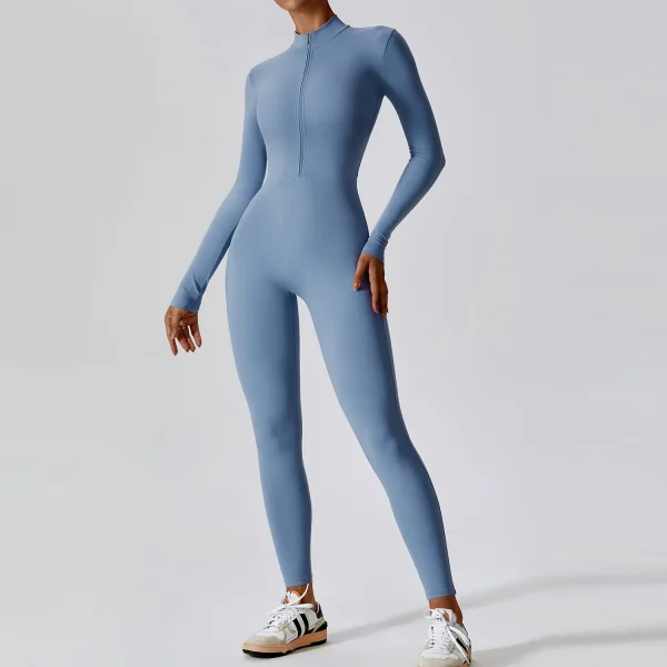 Dame Jumpsuit med Glidelås – Langermet One-Piece Treningstøy Til Gym & Yoga