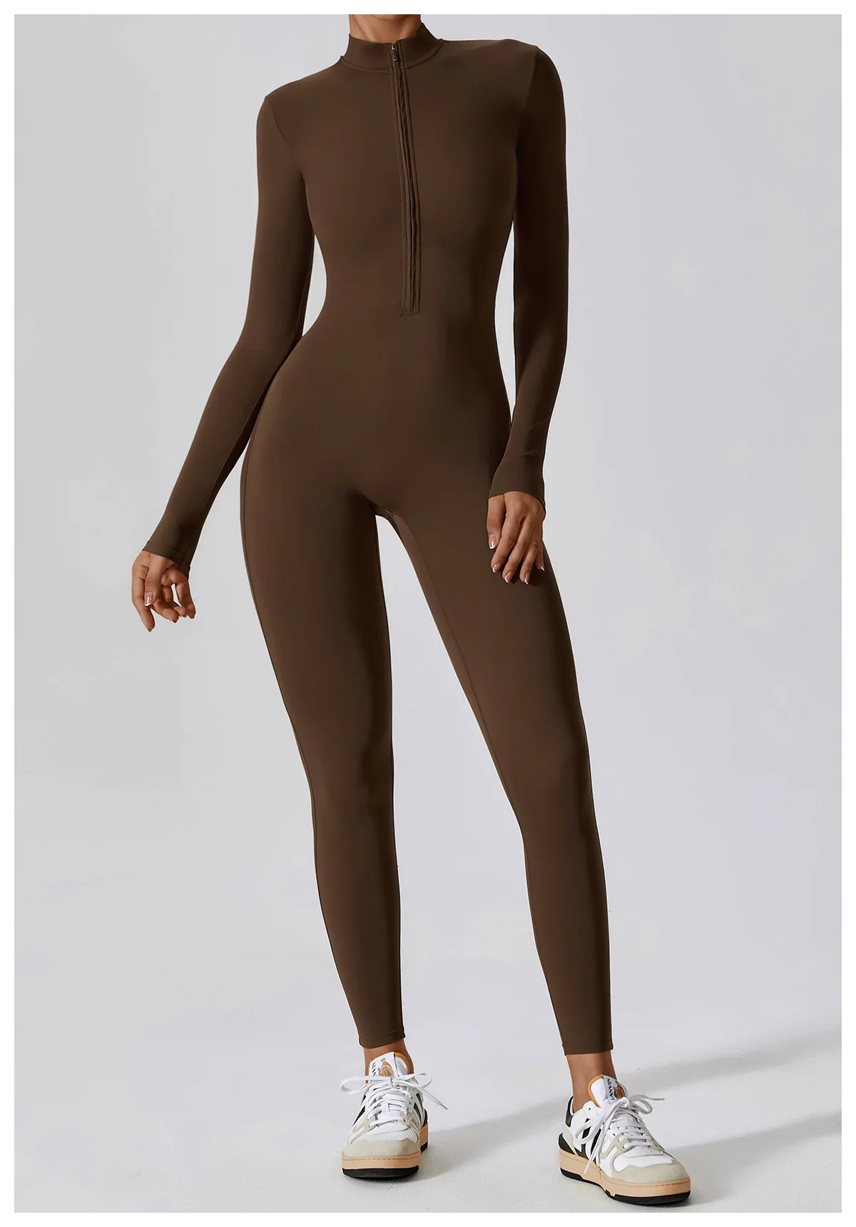 Dame Jumpsuit med Glidelås – Langermet One-Piece Treningstøy Til Gym & Yoga