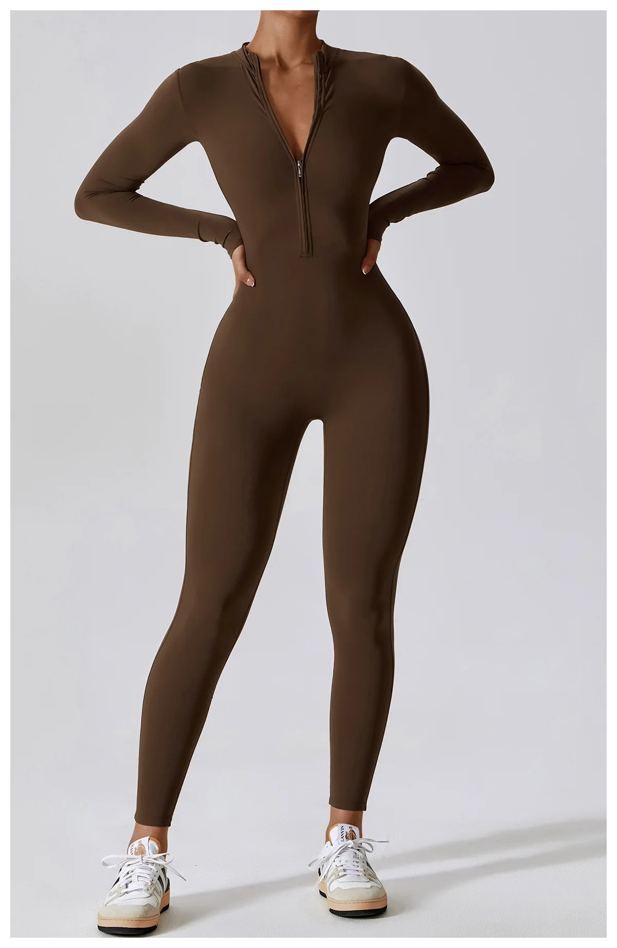Dame Jumpsuit med Glidelås – Langermet One-Piece Treningstøy Til Gym & Yoga