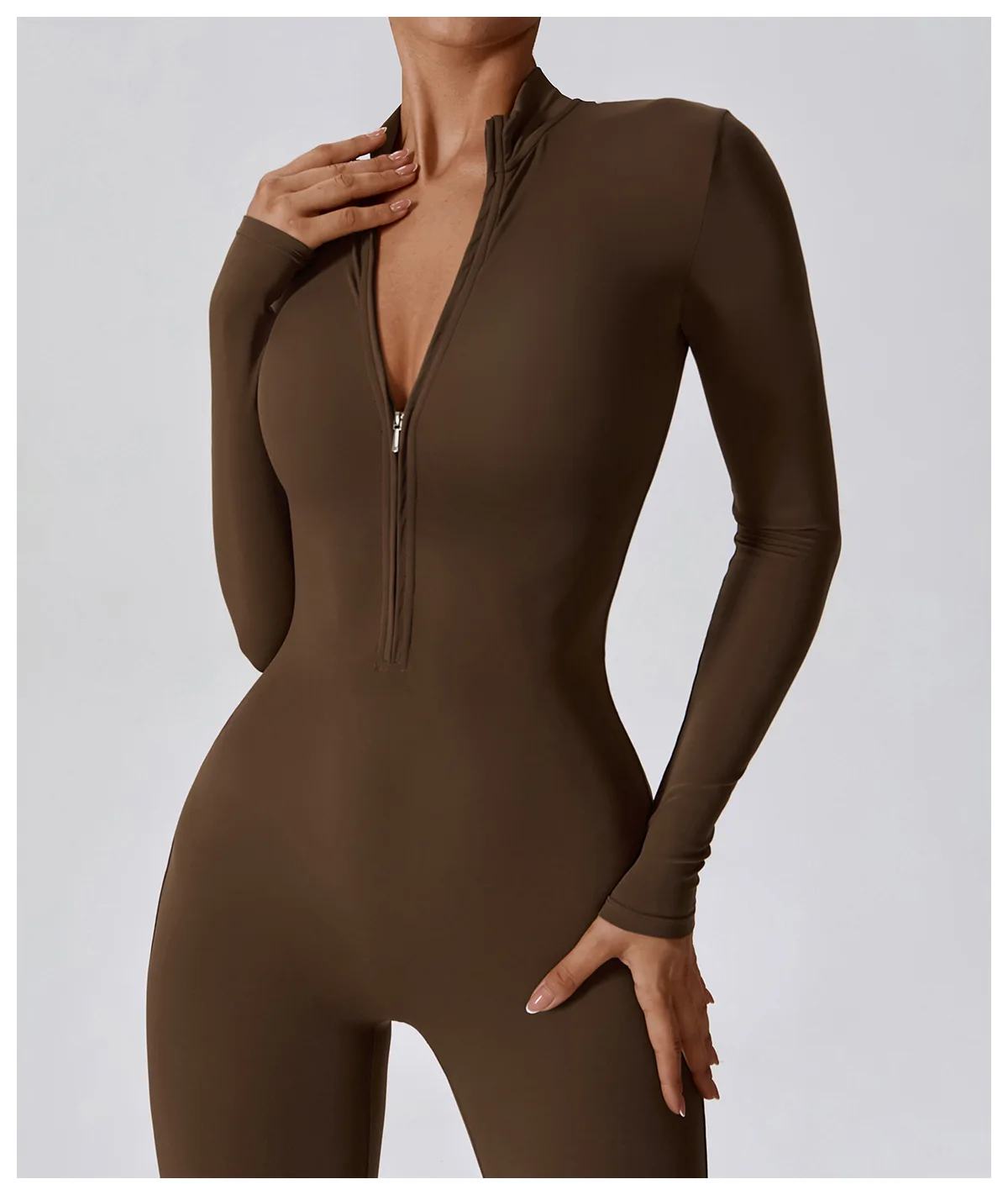 Dame Jumpsuit med Glidelås – Langermet One-Piece Treningstøy Til Gym & Yoga