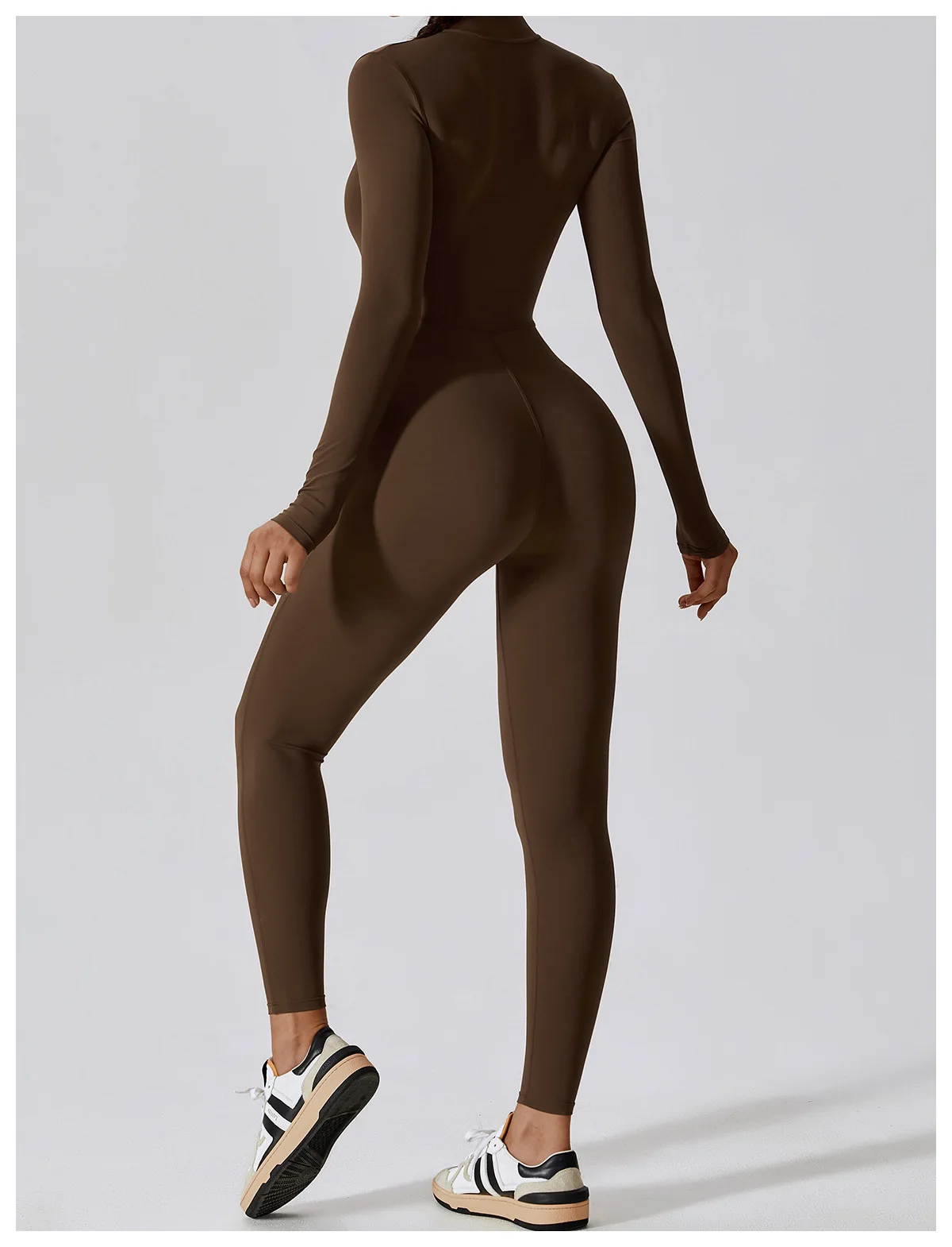 Dame Jumpsuit med Glidelås – Langermet One-Piece Treningstøy Til Gym & Yoga