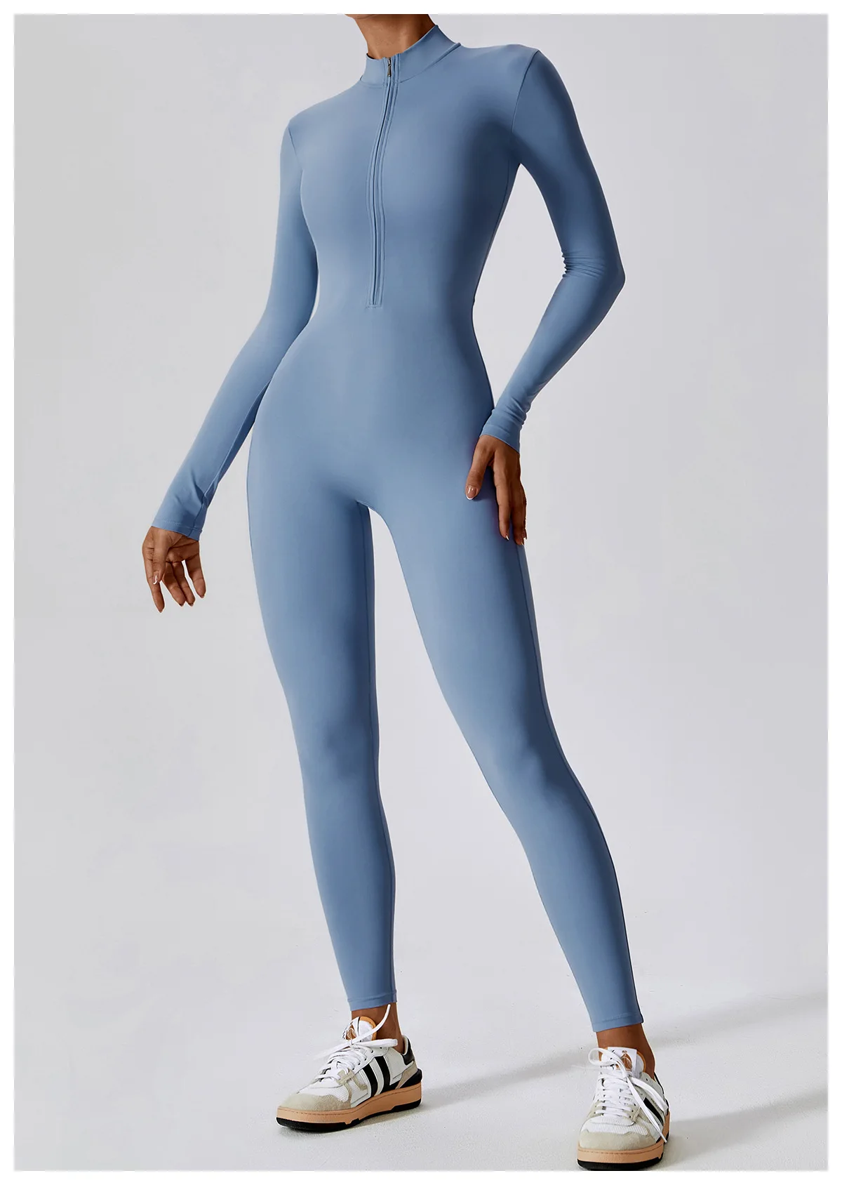 Dame Jumpsuit med Glidelås – Langermet One-Piece Treningstøy Til Gym & Yoga